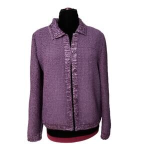 Saint Tropez West Purple Button Front Crinkle Cardigan Large